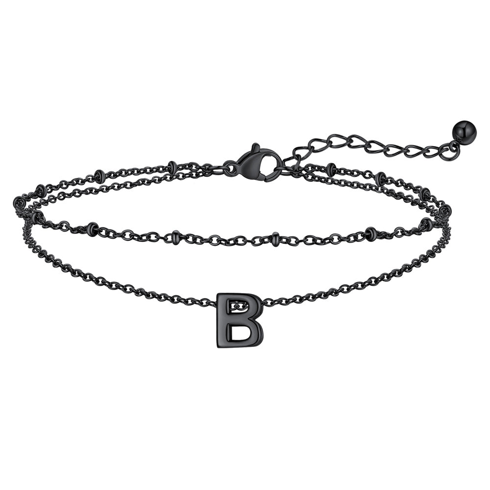 Black Letter B Initial Anklet - Layered Summer Beach Jewelry