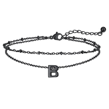 Black Letter B Initial Anklet - Layered Summer Beach Jewelry