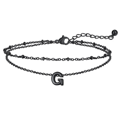Black Letter G Initial Anklet - Layered Summer Beach Jewelry
