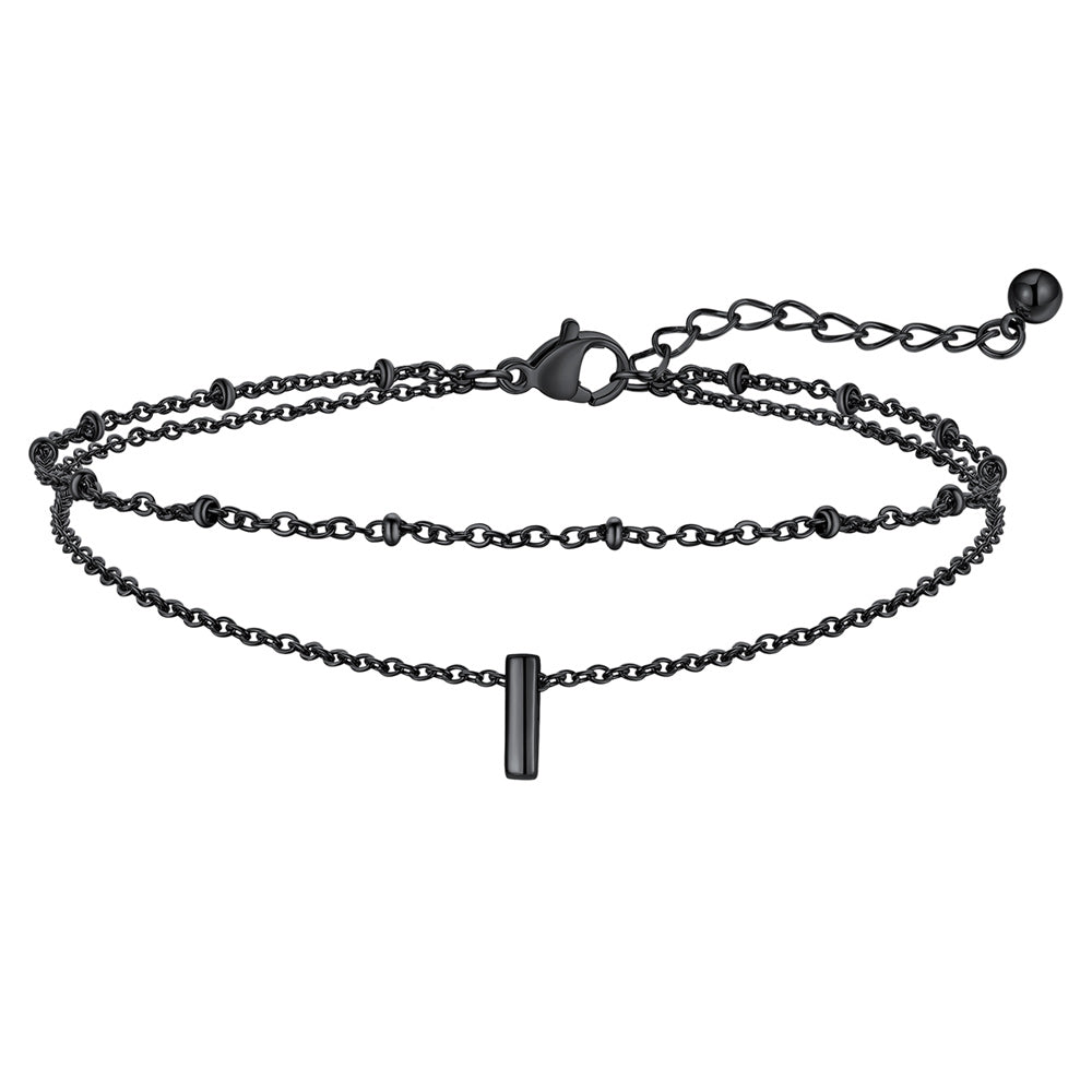 Black Letter I Initial Anklet - Layered Summer Beach Jewelry