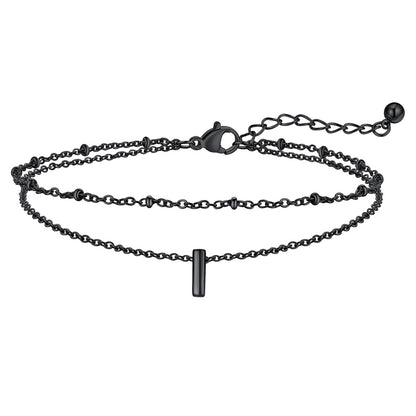 Black Letter I Initial Anklet - Layered Summer Beach Jewelry