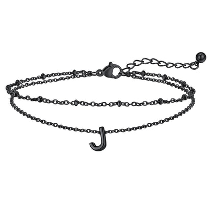 Black Letter J Initial Anklet - Layered Summer Beach Jewelry