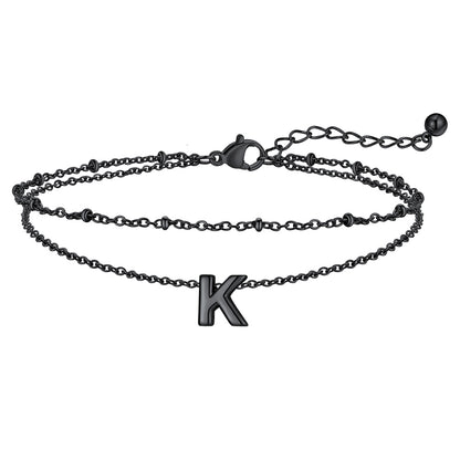 Black Letter K Initial Anklet - Layered Summer Beach Jewelry
