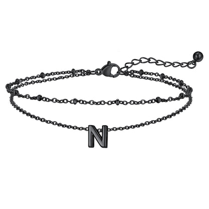 Black Letter N Initial Anklet - Layered Summer Beach Jewelry