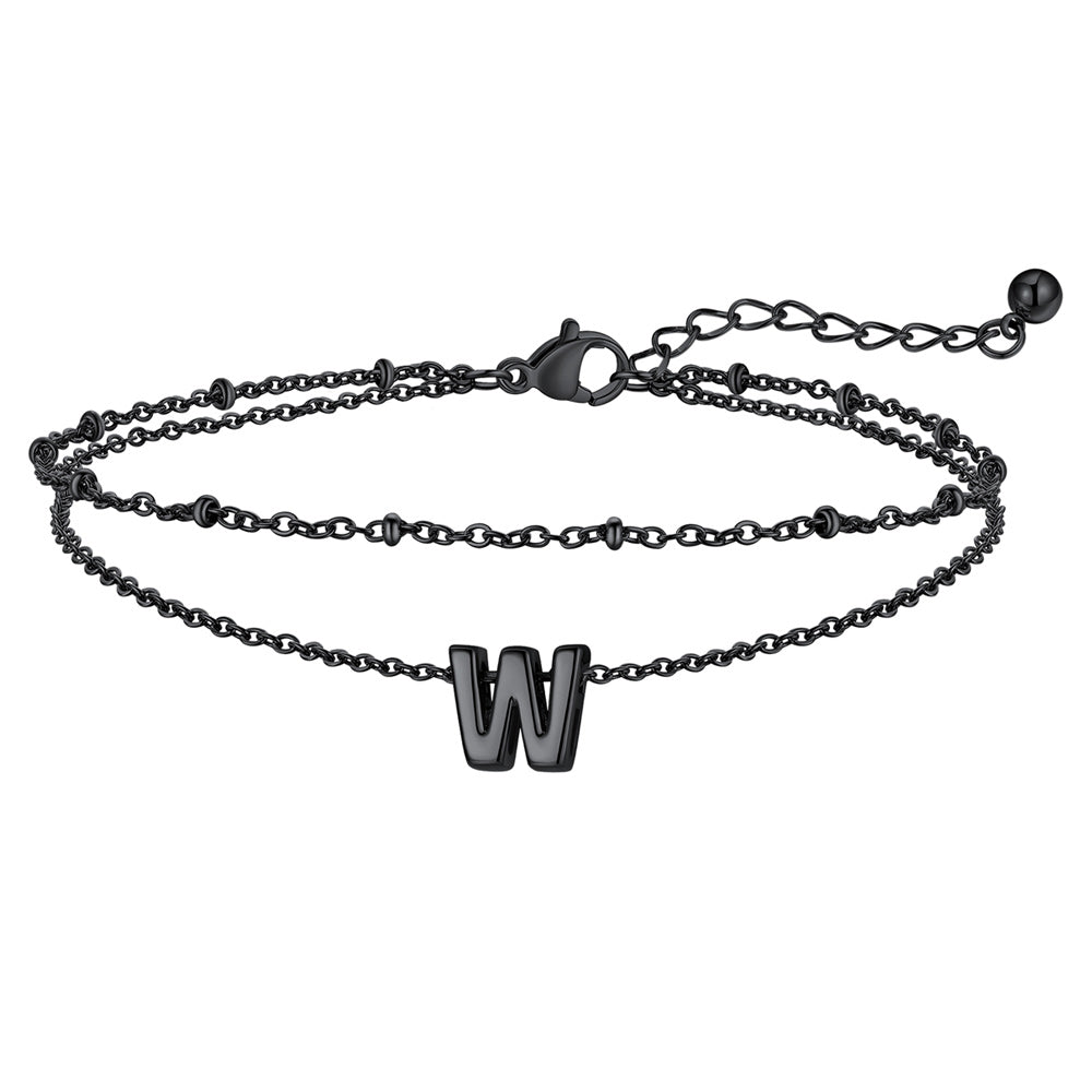 Black Initial Anklet - Layered Summer Beach Jewelry