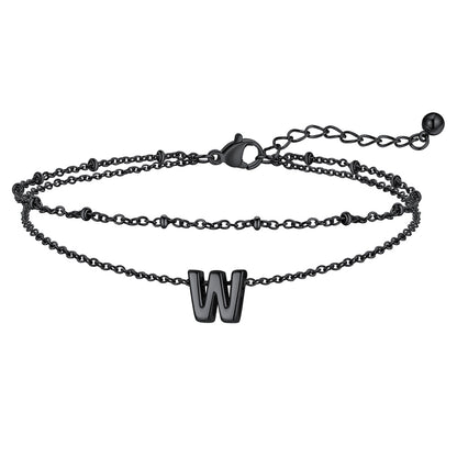 Black Initial Anklet - Layered Summer Beach Jewelry