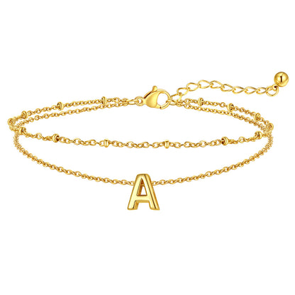 Gold Letter A Initial Anklet - Layered Summer Beach Jewelry
