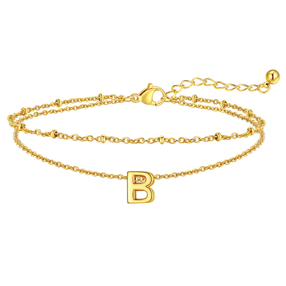 Gold Letter B Initial Anklet - Layered Summer Beach Jewelry
