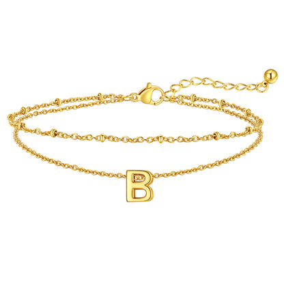 Gold Letter B Initial Anklet - Layered Summer Beach Jewelry