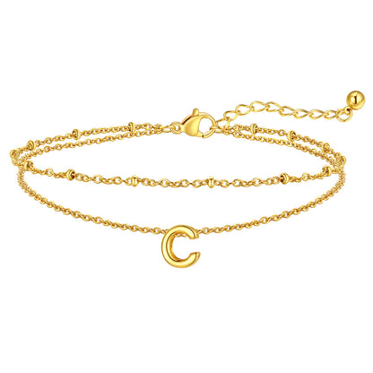 Gold Letter C Initial Anklet - Layered Summer Beach Jewelry