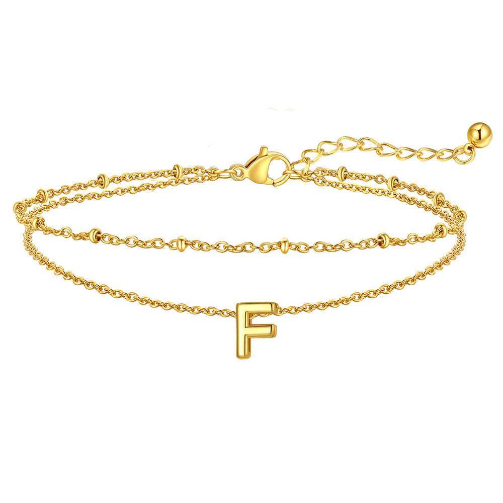Gold Letter F Initial Anklet - Layered Summer Beach Jewelry
