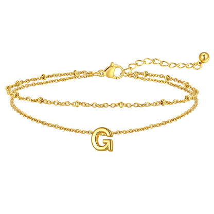 Gold Letter G Initial Anklet - Layered Summer Beach Jewelry