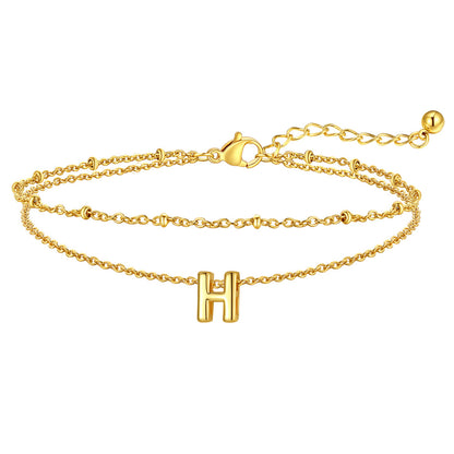 Gold Letter H Initial Anklet - Layered Summer Beach Jewelry
