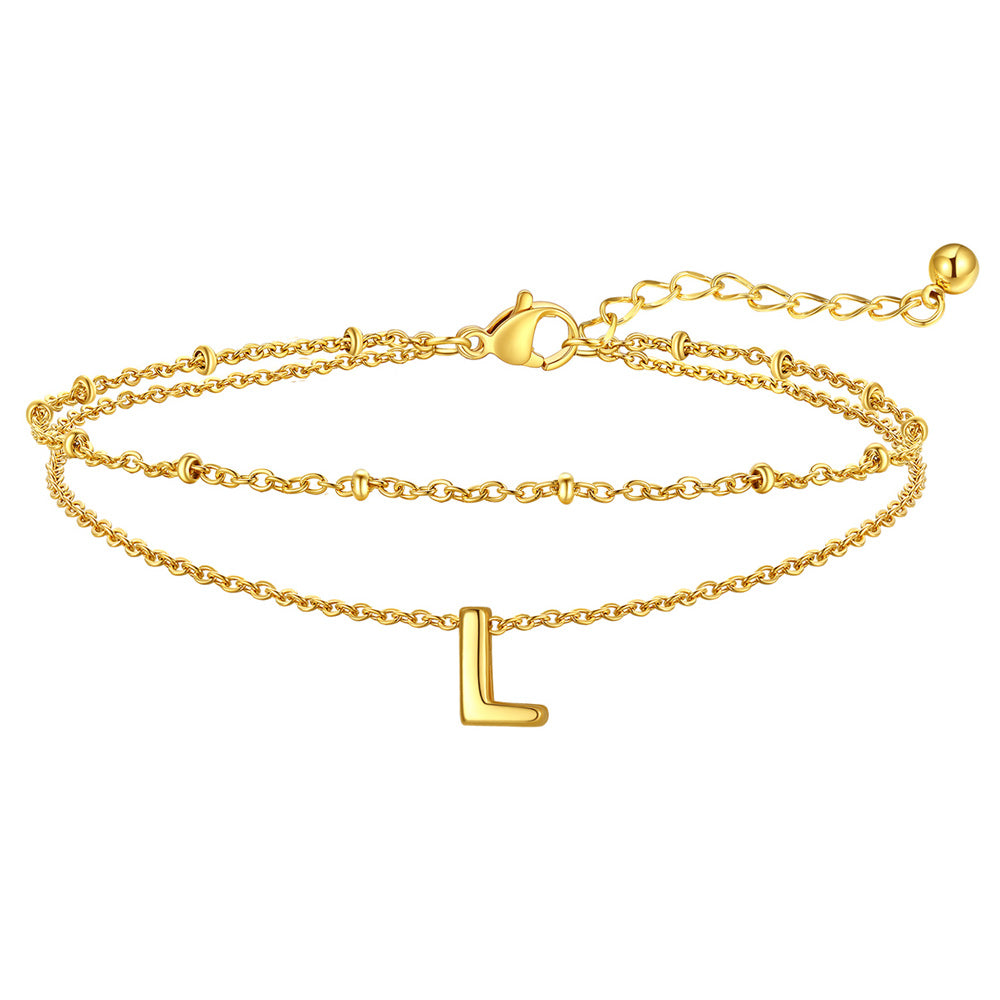 Gold Letter L Initial Anklet - Layered Summer Beach Jewelry
