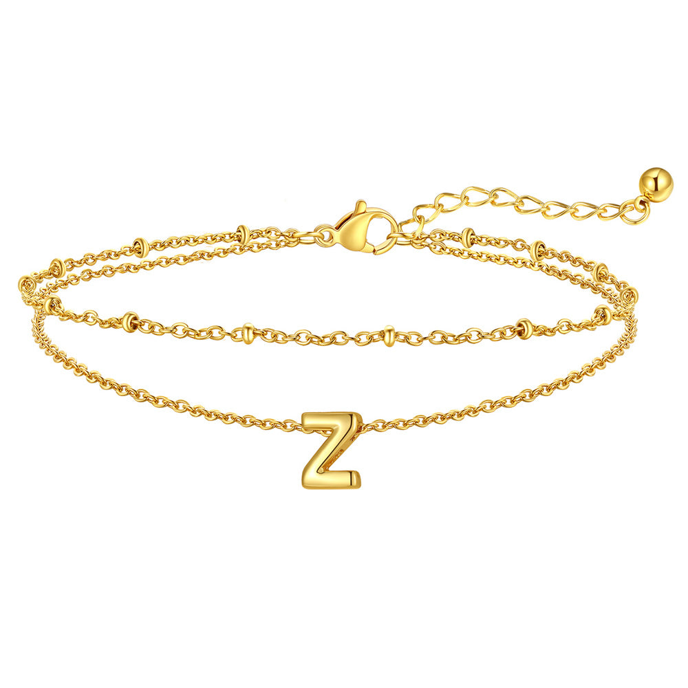 Gold Letter Z Initial Anklet - Layered Summer Beach Jewelry