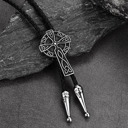 FaithHeart Norse Viking Celtic Knot Genuine Leather Necktie FaithHeart