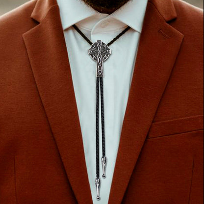FaithHeart Celtic Cross Knot Bolo Ties Genuine Leather Necktie FaithHeart