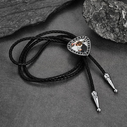 FaithHeart Norse Viking Runes Heart Photo Custom Genuine Leather Necktie FaithHeart