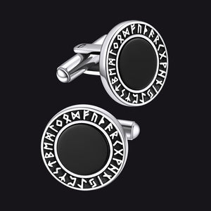 FaithHeart Nordic Viking Rune Black Onyx Amulet Cufflinks FaithHeart