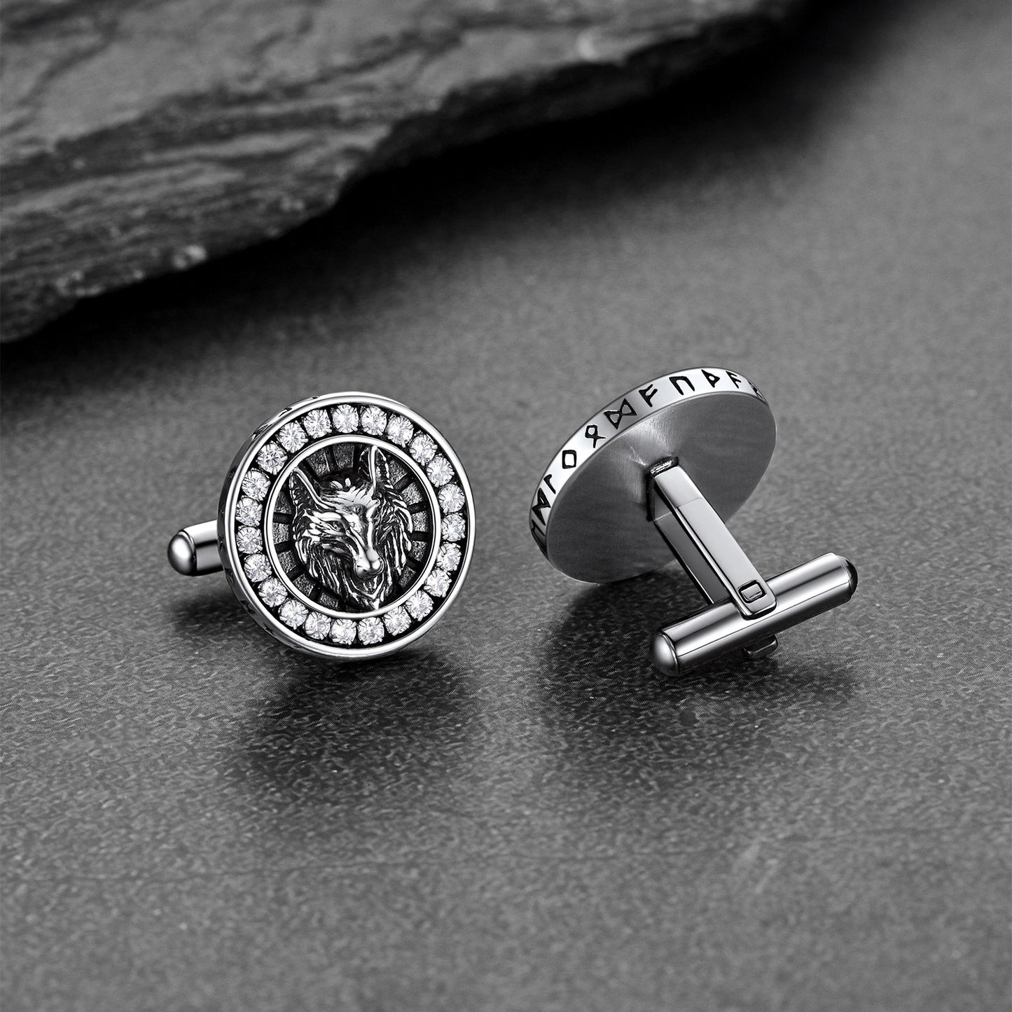 Norse Viking Tuxedo Shirt Wolf CZ Mens Cufflinks FaithHeart Jewelry