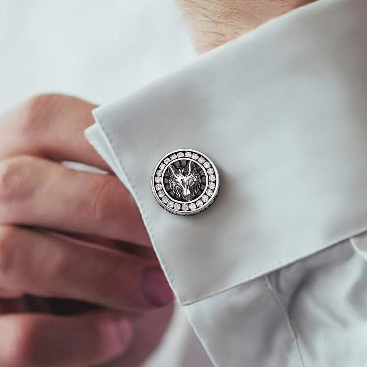 Norse Viking Tuxedo Shirt Wolf CZ Mens Cufflinks FaithHeart Jewelry