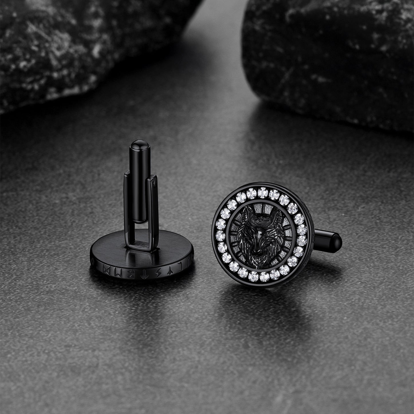 Norse Viking Tuxedo Shirt Wolf CZ Mens Cufflinks FaithHeart Jewelry