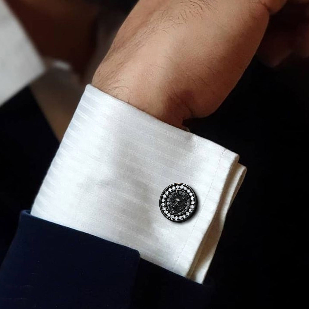 Norse Viking Tuxedo Shirt Wolf CZ Mens Cufflinks FaithHeart Jewelry