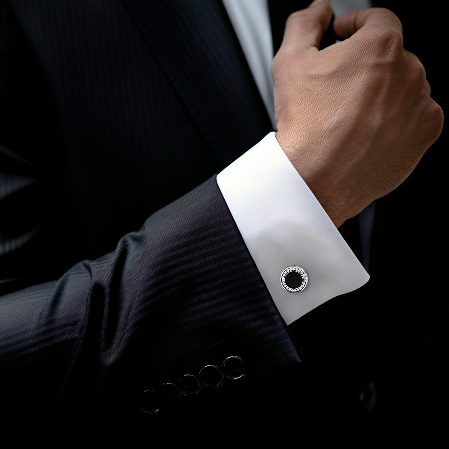 Black Onyx Amulet Cufflinks With Cubic Zirconia FaithHeart