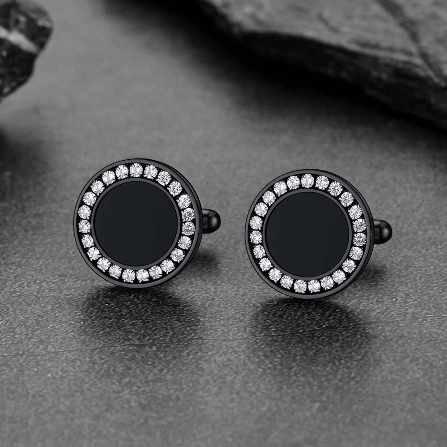 Black Onyx Amulet Cufflinks With Cubic Zirconia FaithHeart