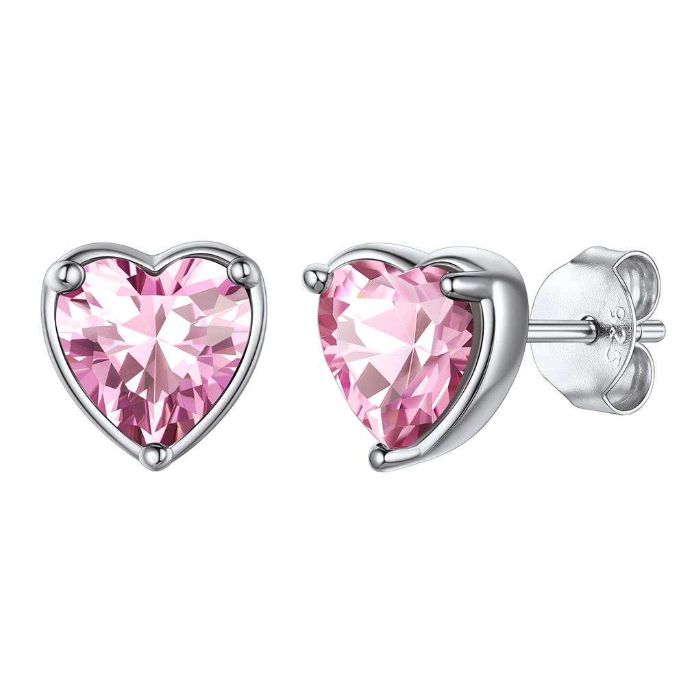 Sterling Silver January Garnet Stud Earrings Women Heart Shape Birthstone BIRTHSTONES JEWELRY