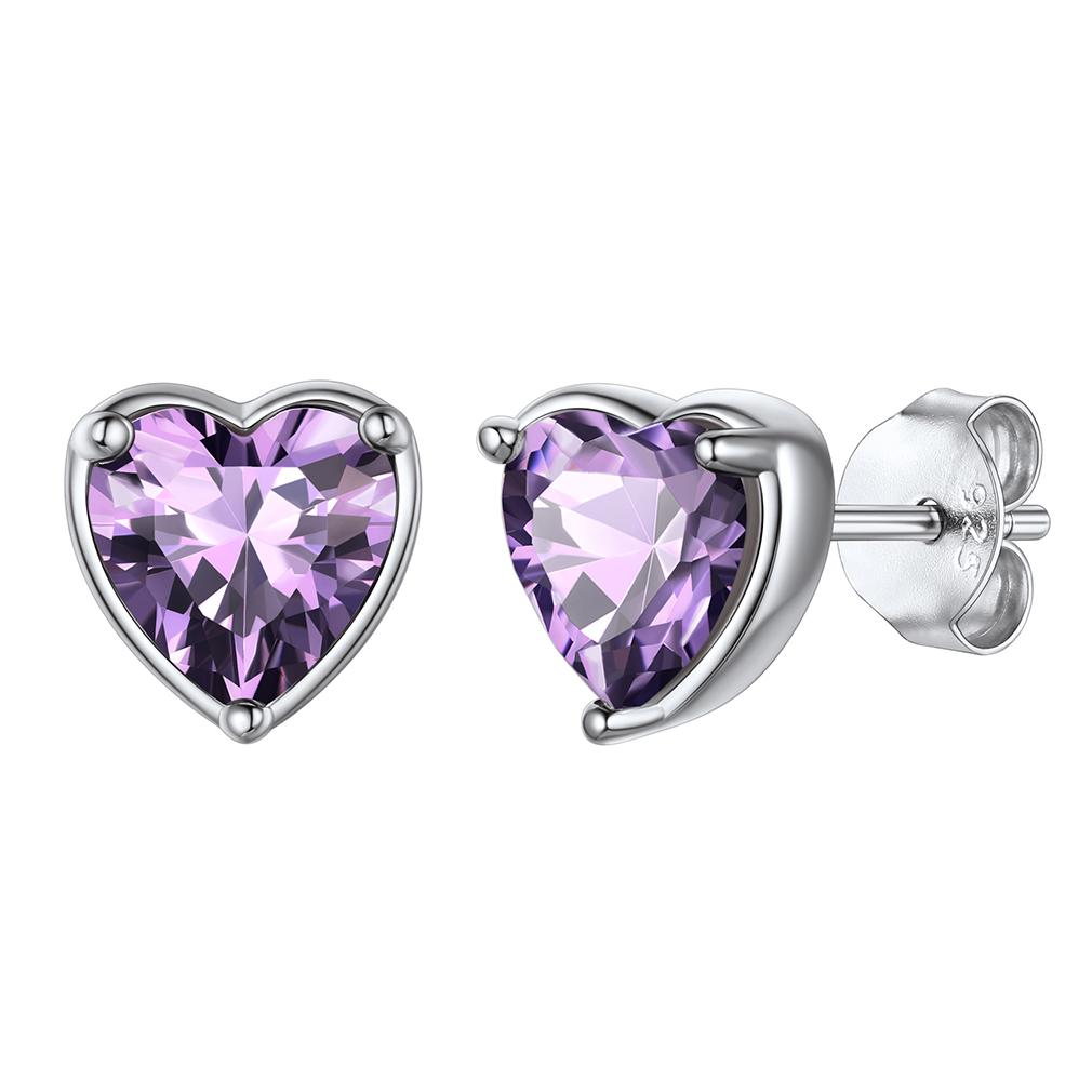 Sterling Silver January Garnet Stud Earrings Women Heart Shape Birthstone BIRTHSTONES JEWELRY