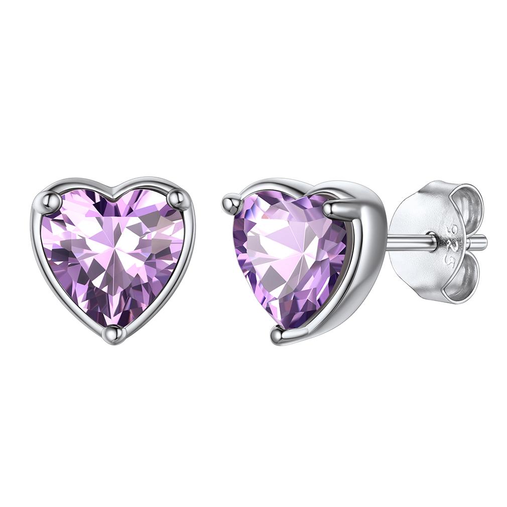 Sterling Silver January Garnet Stud Earrings Women Heart Shape Birthstone BIRTHSTONES JEWELRY