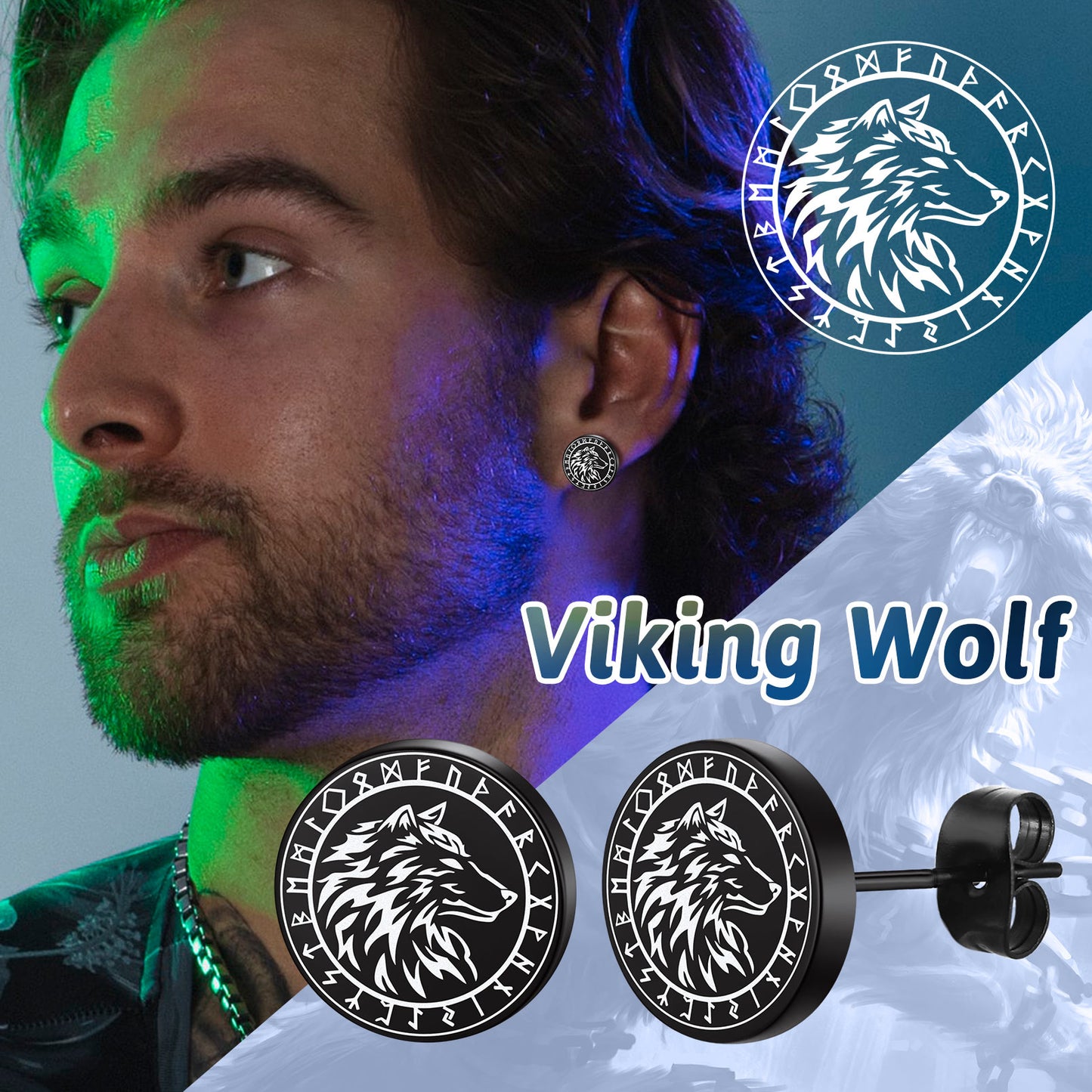 Vente Flash Boucles d'oreilles Viking Wolf Ensemble de boucles d'oreilles Valknut 