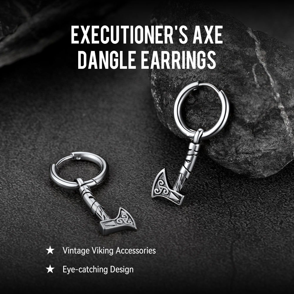 Battle Axe Viking Dangle Hoop Earrings For Men