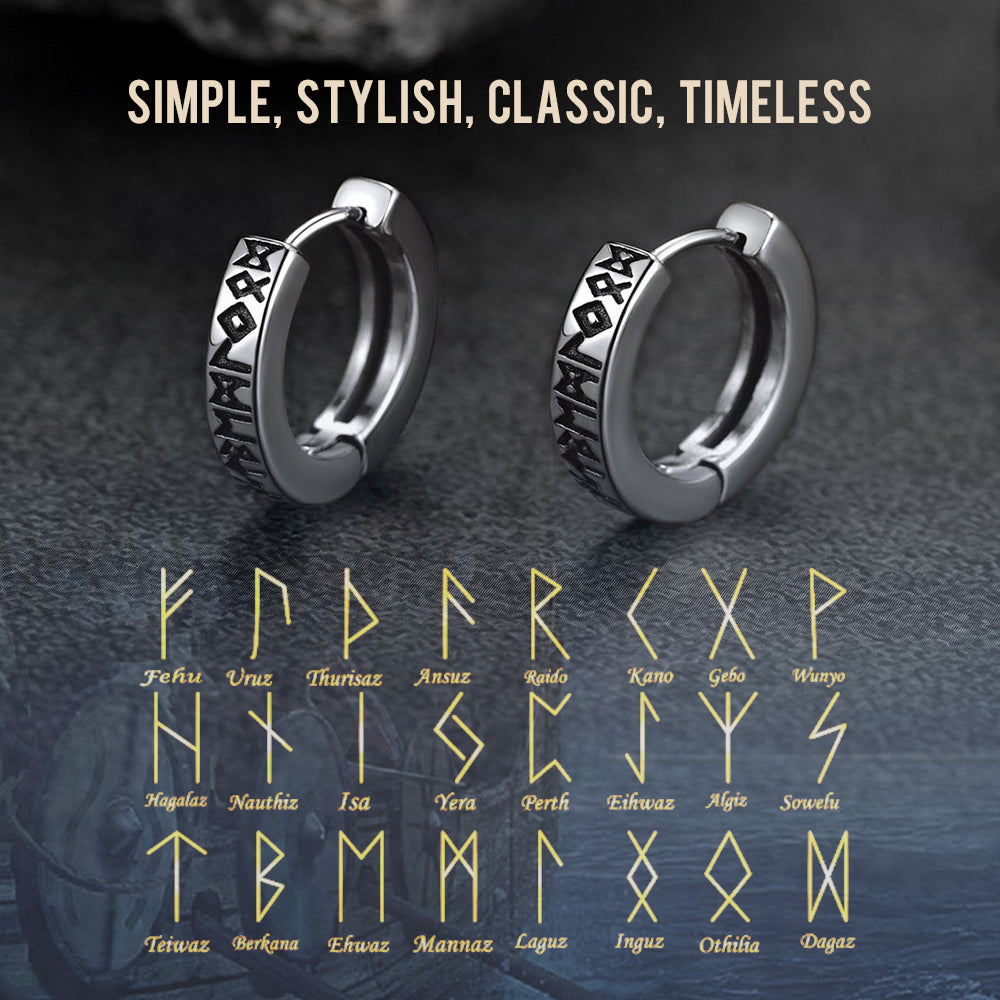 Norse Viking Runes Hoop Huggie Earrings For Men Women