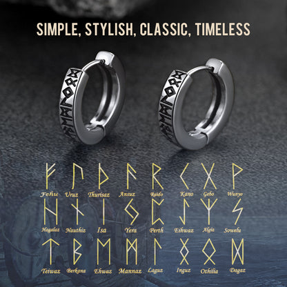 Norse Viking Runes Hoop Huggie Earrings For Men Women