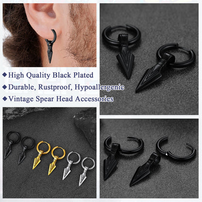 Norse Viking Spear Gungnir Drop Hoop Earrings For Men