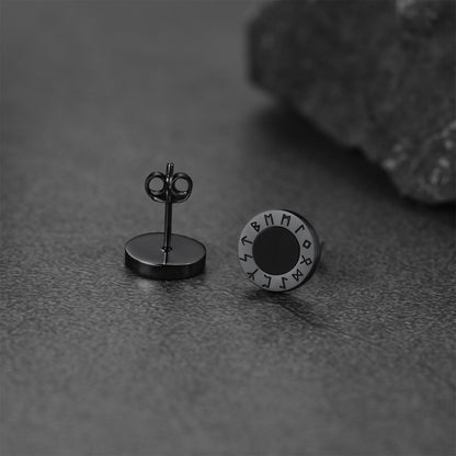 925 Sterling Silver Viking Runes Black Onyx Stud Earrings For Men