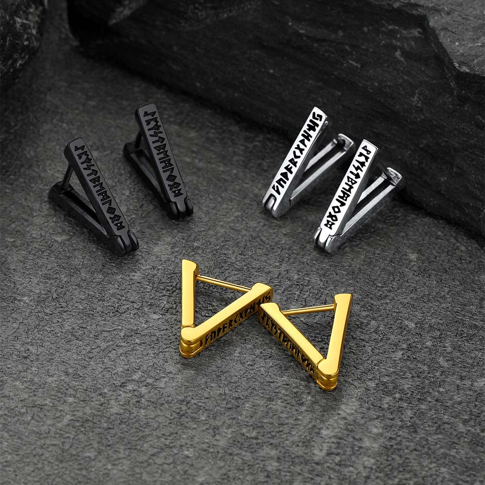 FaithHeart Viking Runes Triangle Huggie Hoop Earrings For Men FaithHeart