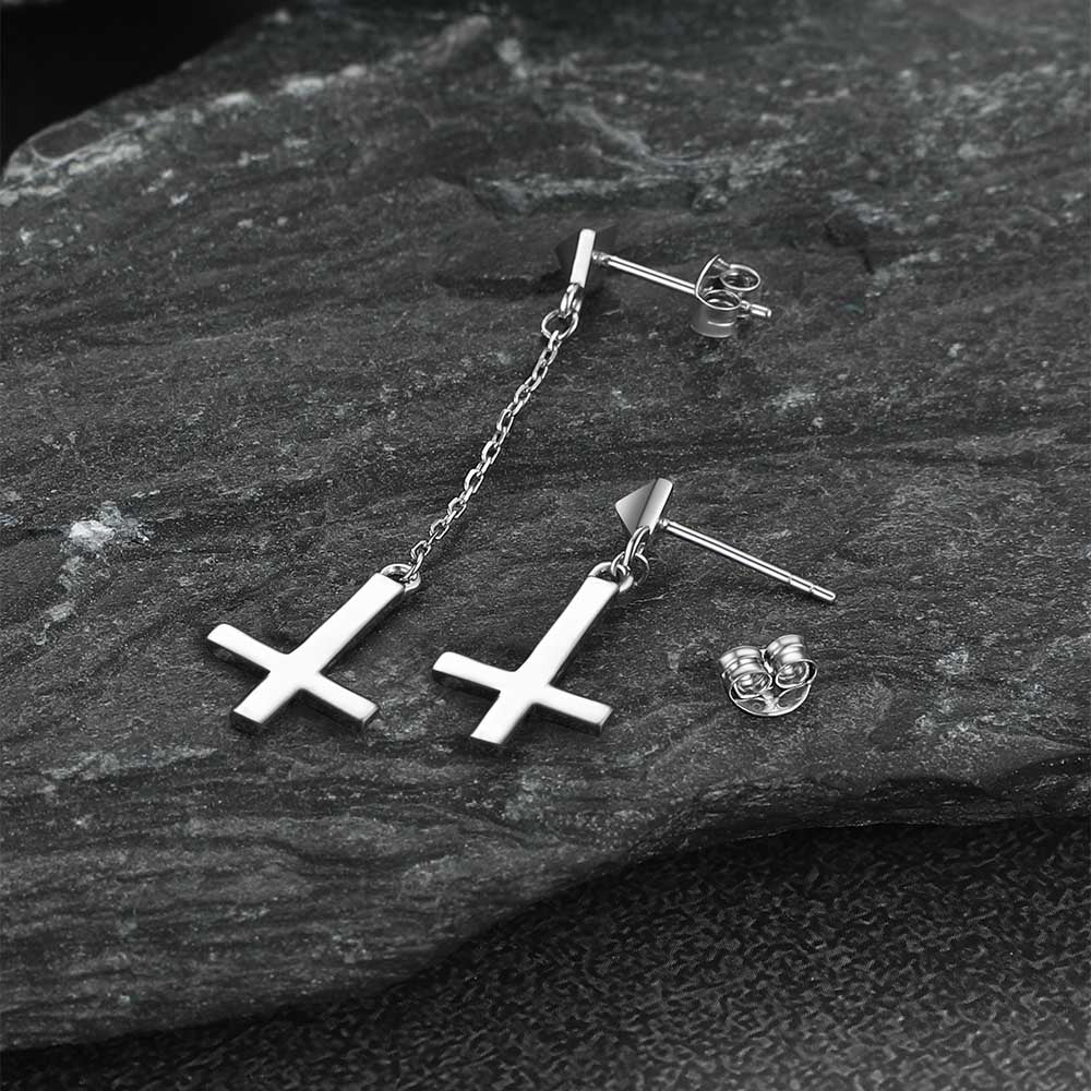 FaithHeart Sterling Silver Inverted Cross Dangle Earrings Stud FaithHeart