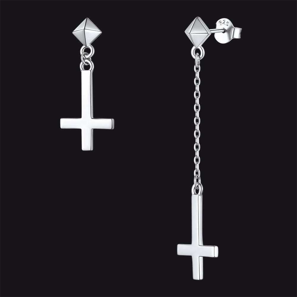 FaithHeart Sterling Silver Inverted Cross Dangle Earrings Stud FaithHeart