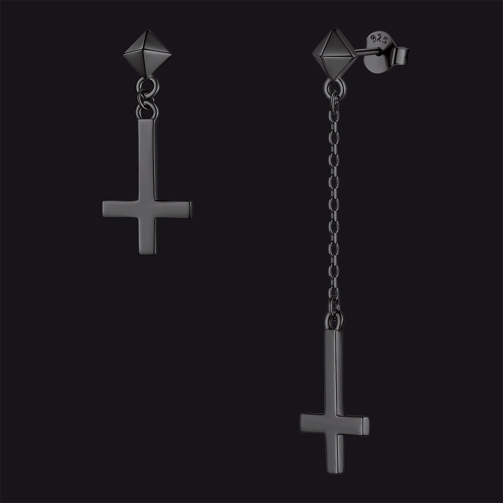 FaithHeart Sterling Silver Inverted Cross Dangle Earrings Stud FaithHeart