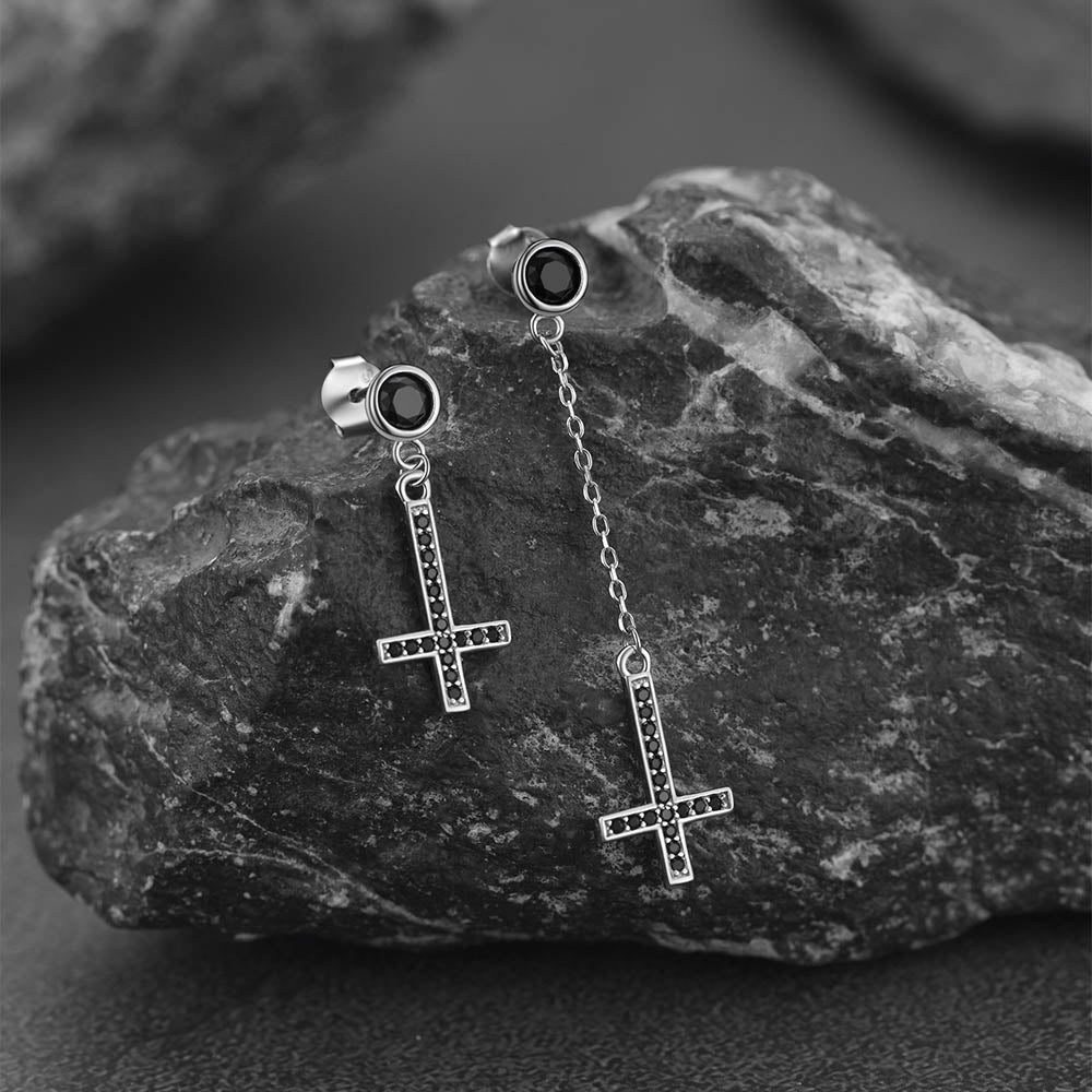 FaithHeart Sterling Silver Inverted Cross Earrings Cubic Zirconia Dangle Studs FaithHeart