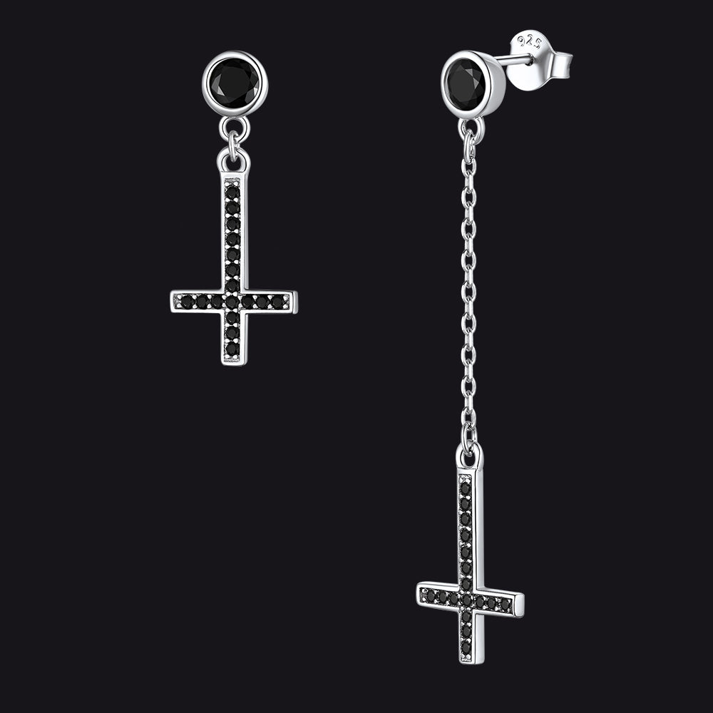 FaithHeart Sterling Silver Inverted Cross Earrings Cubic Zirconia Dangle Studs FaithHeart
