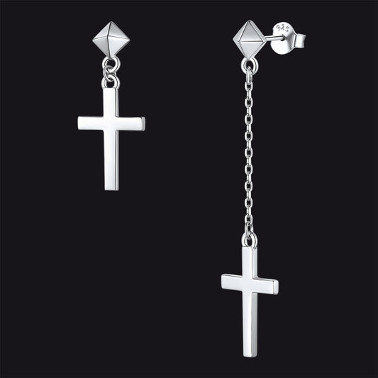 FaithHeart Asymmetry Cross Dangle Earrings Studs FaithHeart