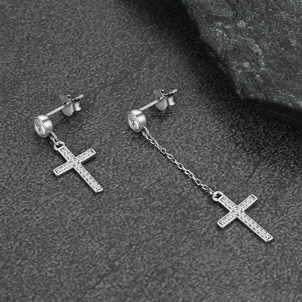 FaithHeart Cross Drop Earrings Sterling Silver Black Onyx Dainty Dangle Earrings FaithHeart
