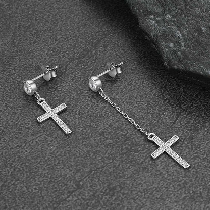 FaithHeart Cross Drop Earrings Sterling Silver Black Onyx Dainty Dangle Earrings FaithHeart