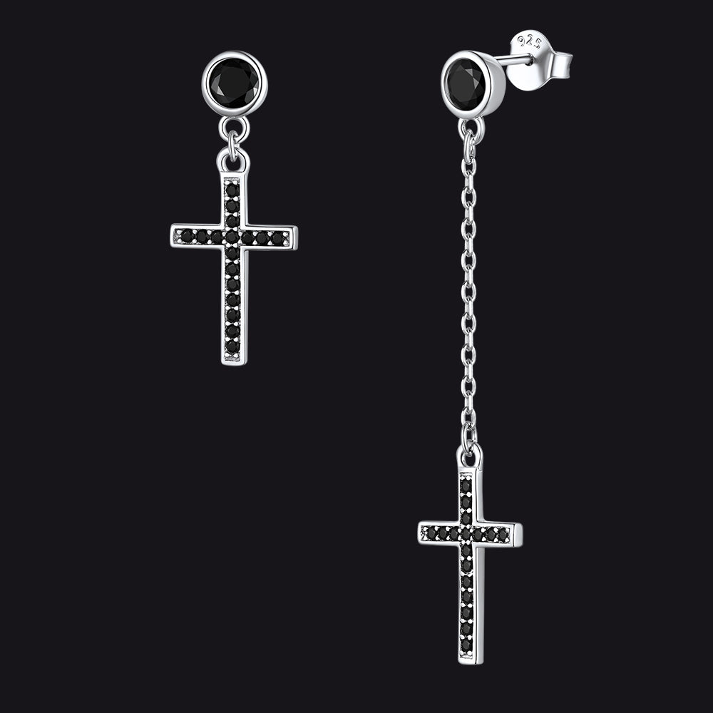 FaithHeart Cross Drop Earrings Sterling Silver Black Onyx Dainty Dangle Earrings FaithHeartimg