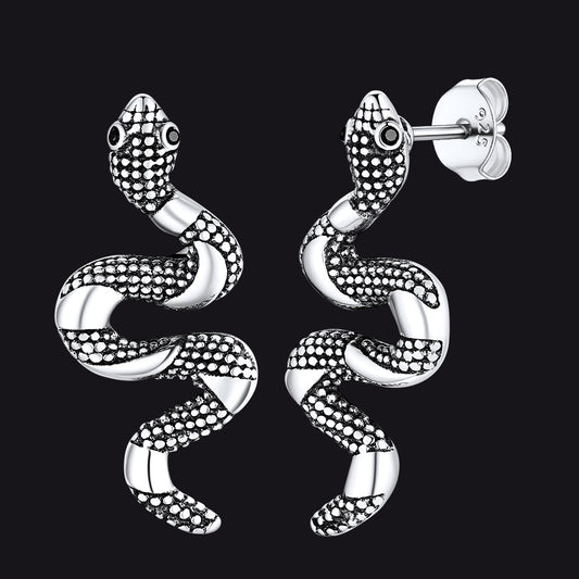 FaithHeart 925 Silver Black Onyx Snake Earrings FaithHeart