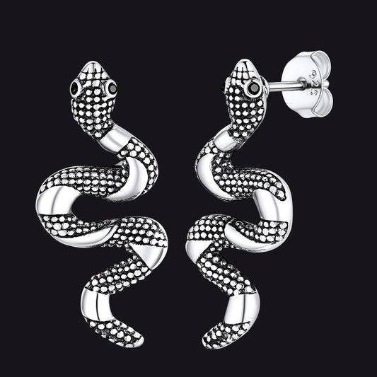 FaithHeart 925 Silver Black Onyx Snake Earrings FaithHeartimg